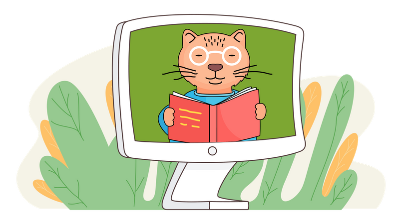 Cartoon cat attended online lesson  Illustration