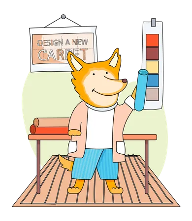Cartoon character cute fox standing in childrens room Illustration