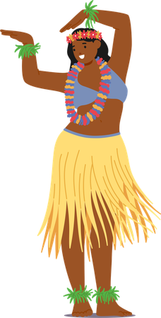 Cartoon Hawaiian Woman Dancer Engaged In Traditional Hula Dance  Illustration