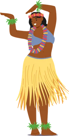 Cartoon Hawaiian Woman Dancer Engaged In Traditional Hula Dance  Illustration