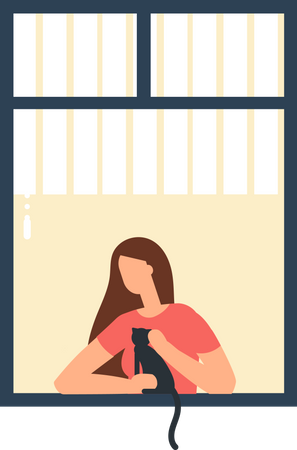 Cartoon man and woman neighbors in apartment windows in building. Happy neighborhood vector flat concept. Building window with man or woman character illustration  Illustration