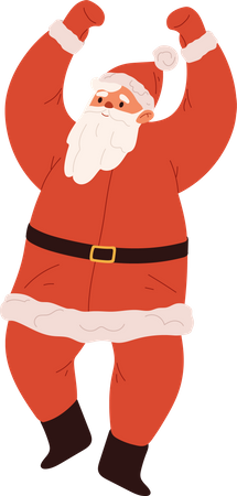 Cartoon Santa Claus in red costume with beard happy dancing Illustration