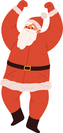 Cartoon Santa Claus in red costume with beard happy dancing  Illustration