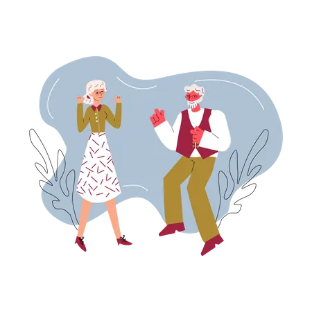 Cartoon senior couple dancing together  Illustration