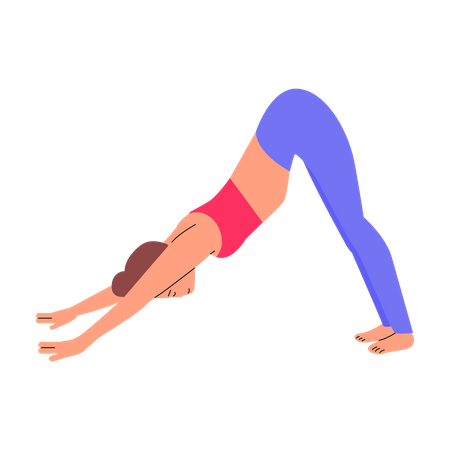 Cartoon woman in downward facing dog yoga pose Illustration