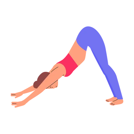 Cartoon woman in downward facing dog yoga pose  Illustration