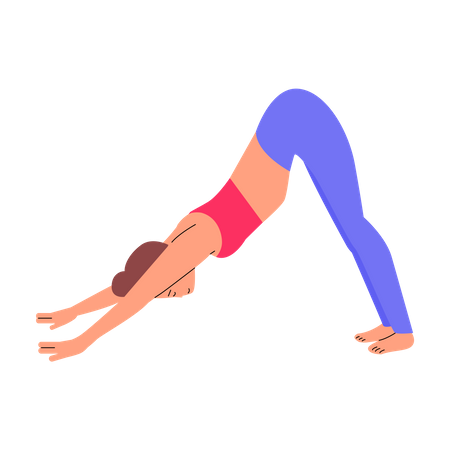 Cartoon woman in downward facing dog yoga pose  Illustration