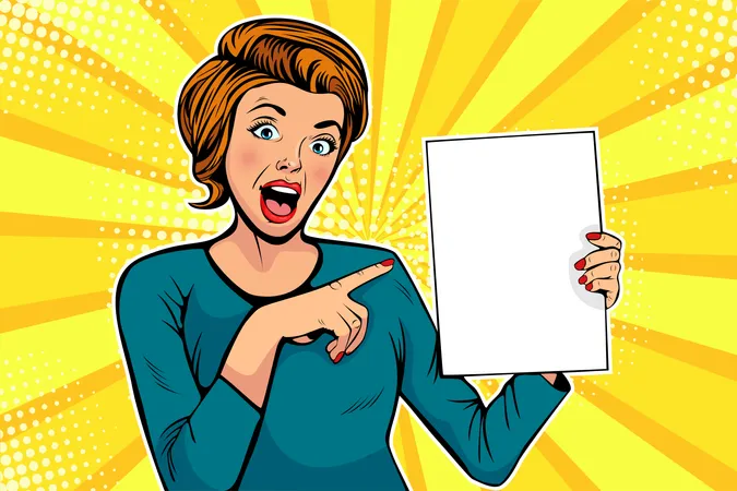 Cartoon woman points to a blank template Illustration