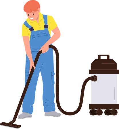 Carwash service worker using vacuum cleaner for salon interior  Illustration