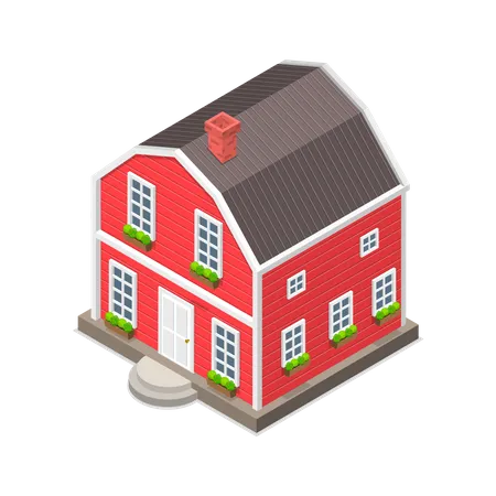 Conceito De Vetor Plano Isometrico De Uma Casa Vermelha Isolada Em Fundo Branco Ilustração