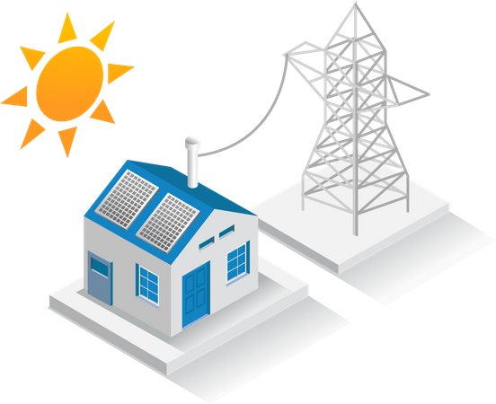 Casa alimentada con energía solar  Ilustración