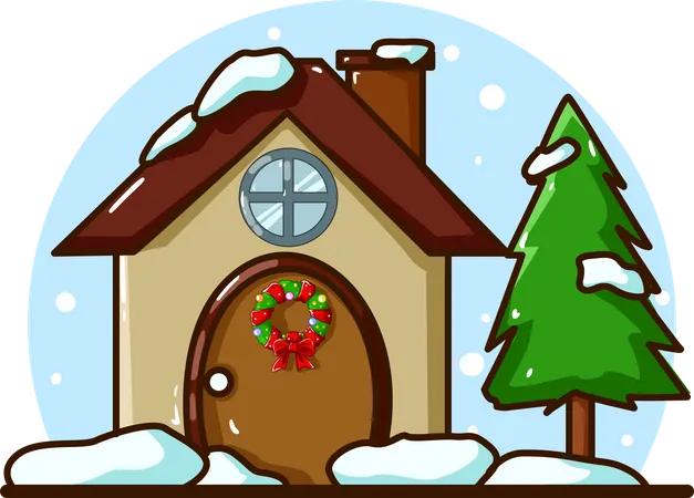 Casa com abeto no Natal  Ilustração