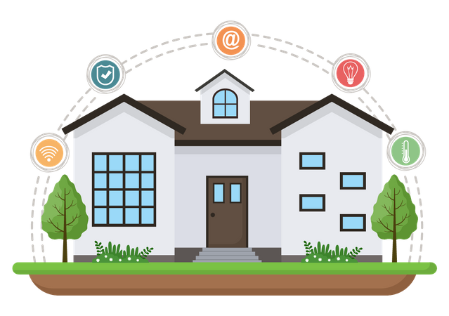 Casa com dispositivos inteligentes de Internet  Ilustração