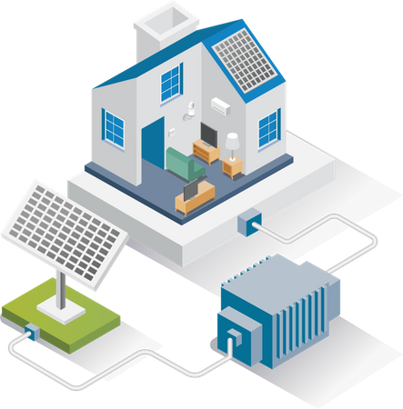 Casa com painéis de energia solar  Ilustração