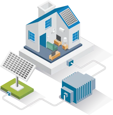 Casa com painéis de energia solar  Ilustração