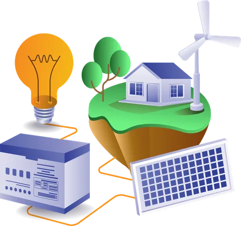 Casa com energia de painel solar  Ilustração