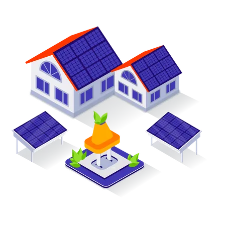Casa com painel solar  Ilustração