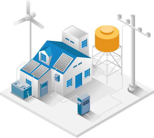 Casa com eletricidade de painel solar  Ilustração