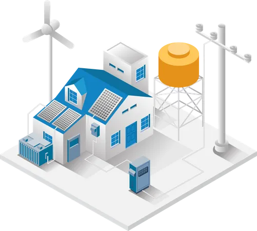 Casa com eletricidade de painel solar  Ilustração