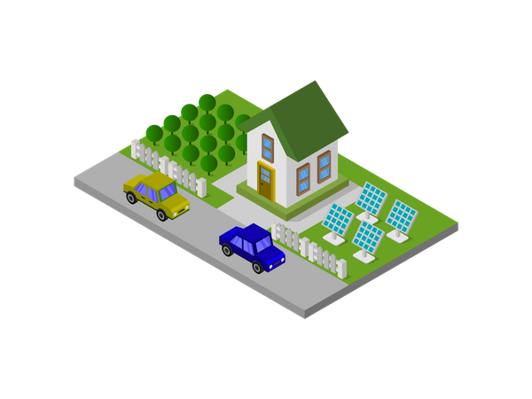 Casa com painel solar  Ilustração
