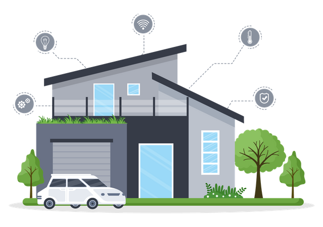 Casa com tecnologias inteligentes  Ilustração