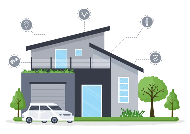 Casa com tecnologias inteligentes  Ilustração