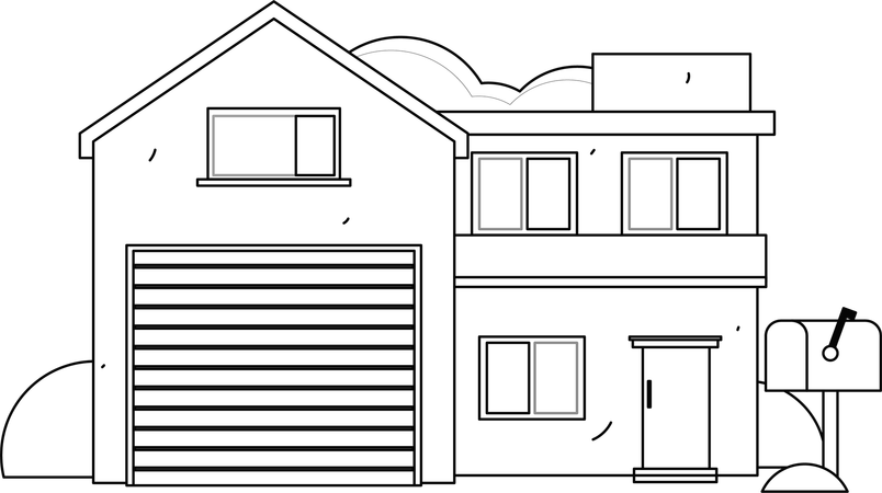 Casa con buzón afuera  Ilustración