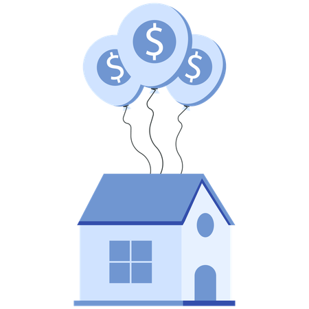 Casa con globos con el símbolo del dólar  Ilustración