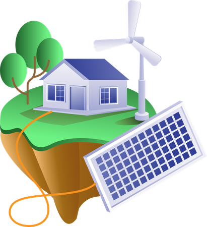 Casa con paneles de energía solar.  Ilustración