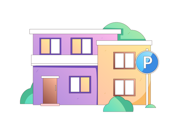 Casa con zona de aparcamiento exterior.  Ilustración