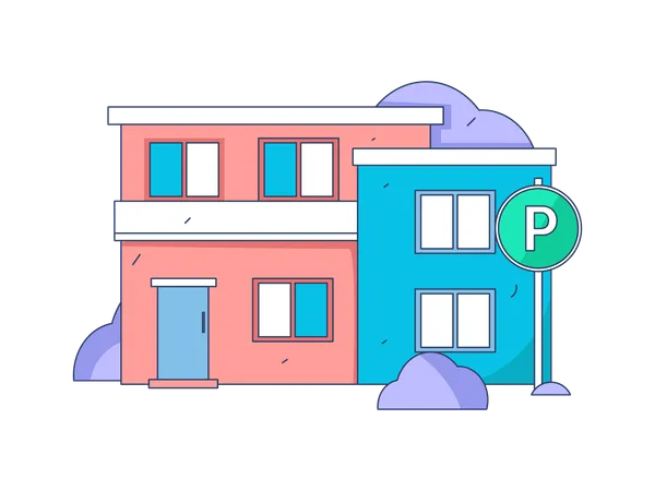 Casa con zona de aparcamiento exterior.  Ilustración