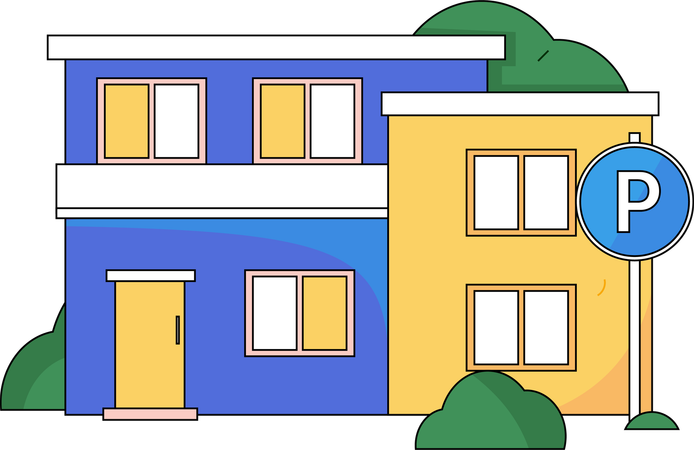 Casa con zona de aparcamiento exterior.  Ilustración