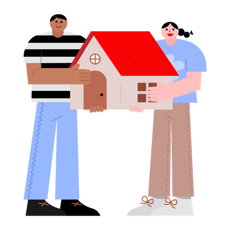 Homem e mulher segurando casa  Ilustração