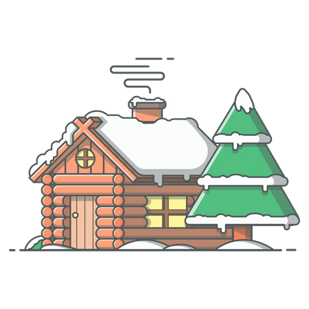 Casa de madera durante los inviernos.  Ilustración