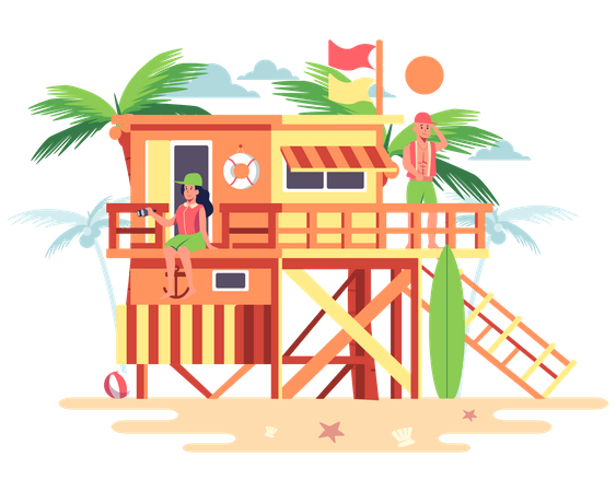 Casa de madera en la playa  Ilustración