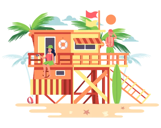 Casa de madera en la playa  Ilustración