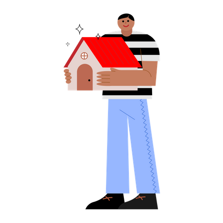 Homem segurando casa  Ilustração
