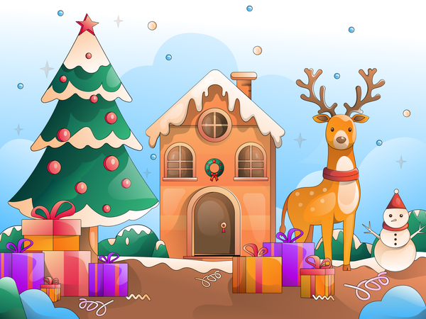 Casa de natal com decoração  Ilustração