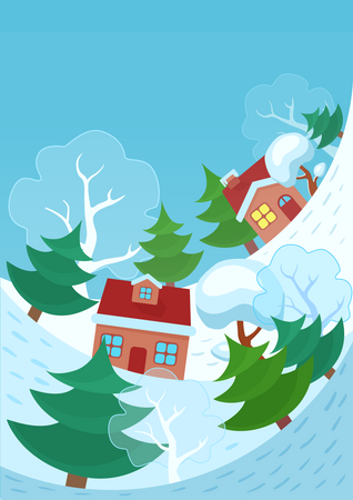 Casa en bosque de invierno  Ilustración