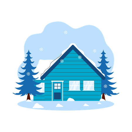 A casa está coberta de neve  Ilustração