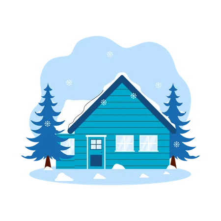 A casa está coberta de neve  Ilustração