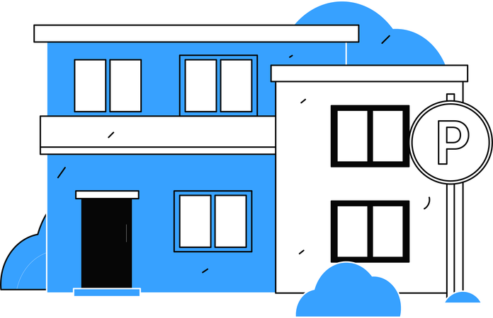 Casa grande com área de estacionamento  Ilustração