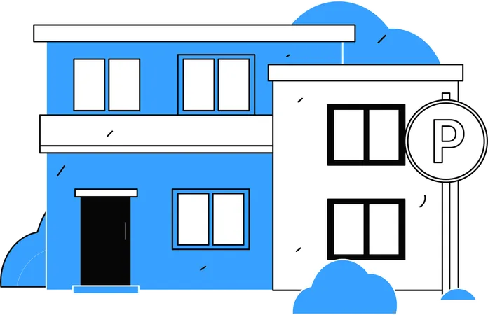 Casa grande com área de estacionamento  Ilustração