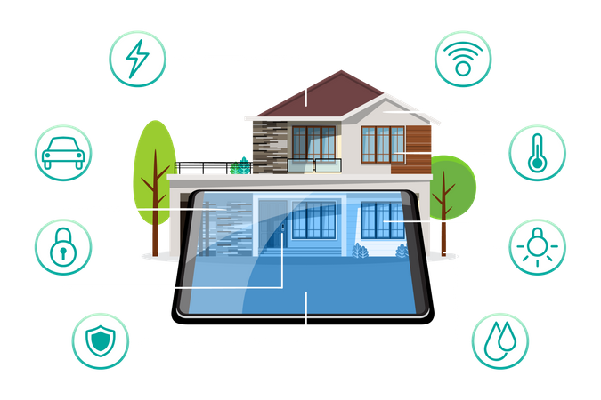 Casa inteligente com dispositivo inteligente  Ilustração