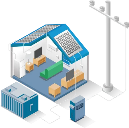 Casa inteligente com painel solar  Ilustração