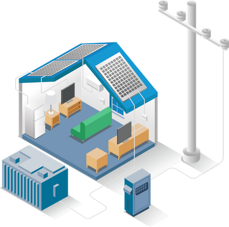 Casa inteligente con panel solar  Ilustración