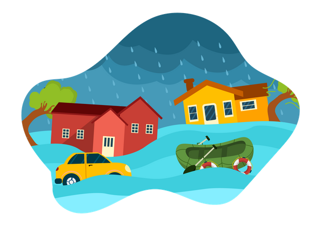 Casa inundada  Ilustración