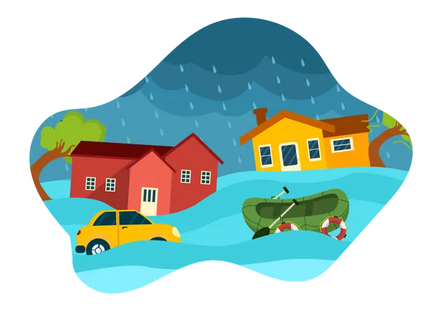 Casa inundada  Ilustración