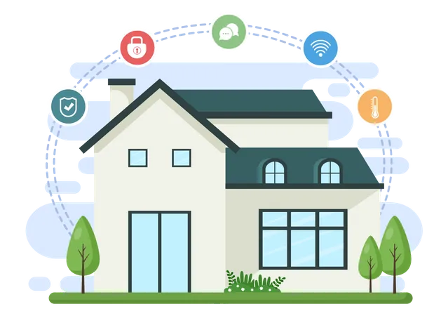 Casa moderna com ferramentas inteligentes  Ilustração