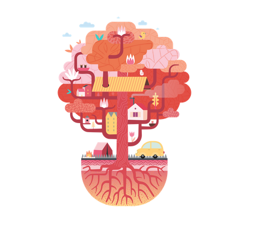 Casa na árvore colorida  Ilustração